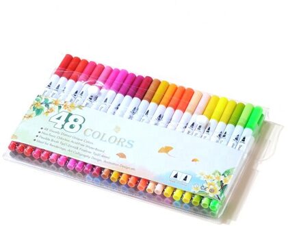 Aquarel Gekleurde Pennen Fine Borstel Tip Colouring Markers Fineliner Pen Voor Belettering Vilt Art Supplies Tekening Writeing Manga 48 stk