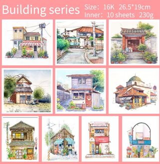 Aquarel Papier 8K Lijn Handgeschilderde Kleurboek Voor Volwassenen Kopiëren Script Beginner Kinderen Tekening Art levert 16K building 10 page