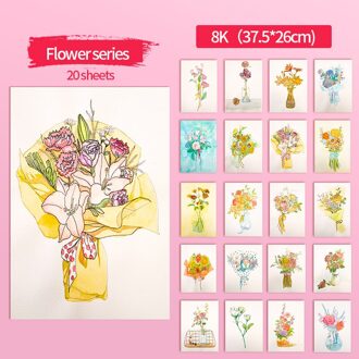 Aquarel Papier 8K Lijn Handgeschilderde Kleurboek Voor Volwassenen Kopiëren Script Beginner Kinderen Tekening Art levert 8K flowers 20 page