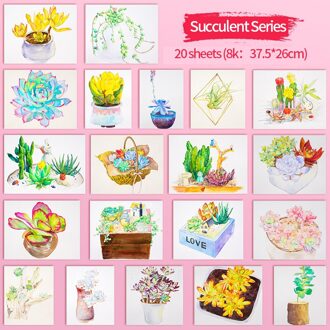 Aquarel Papier 8K Lijn Handgeschilderde Kleurboek Voor Volwassenen Kopiëren Script Beginner Kinderen Tekening Art levert 8K succulent 20 page