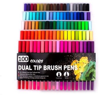 Aquarel Pen Borstel Markers Dual Tip Fineliner Tekening Voor Coloring Art Markers 12 24 36 48 60 72 100 120 kleuren Pennen 100 kleuren zwart