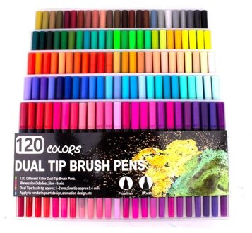 Aquarel Pen Borstel Markers Dual Tip Fineliner Tekening Voor Coloring Art Markers 12 24 36 48 60 72 100 120 kleuren Pennen 120 kleuren zwart