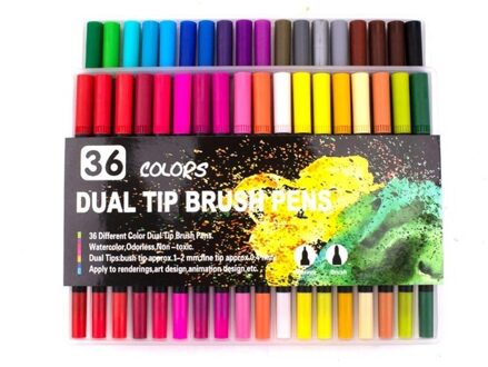 Aquarel Pen Borstel Markers Dual Tip Fineliner Tekening Voor Coloring Art Markers 12 24 36 48 60 72 100 120 kleuren Pennen 36 kleuren zwart