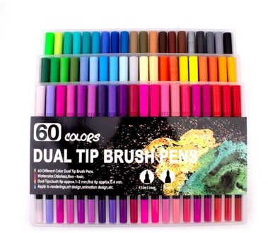 Aquarel Pen Borstel Markers Dual Tip Fineliner Tekening Voor Coloring Art Markers 12 24 36 48 60 72 100 120 kleuren Pennen 60 kleuren zwart