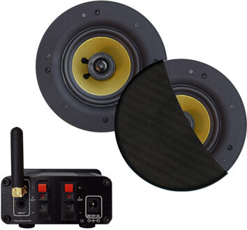 Aquasound Bluetooth-Audio Versterker Aquasound Airplay + DLNA 30W Inclusief Speakerset Aquasound Rumba 116 mm Mat Zwart Aquasound