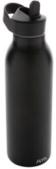 Ara flip top gerecycled roestvrijstalen waterfles van 500 ml - maat One size Zwart
