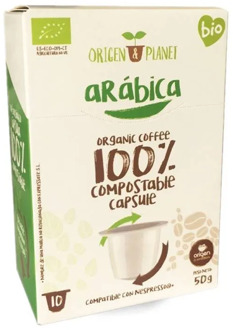 Arabica organic coffee, 10 compostable capsules compatible origin Nespresso