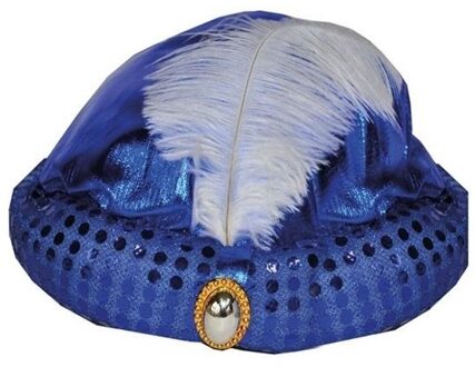 Arabisch Sultan hoedje met diamant en veer Blauw