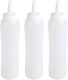 ARAVEN Doseerfles/sausfles - 3x stuks - transparant - 100 cl tot 1 liter - voor sauzen en dressigs
