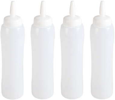 ARAVEN Doseerfles/sausfles - 4x stuks - transparant - 100 cl tot 1 liter - voor sauzen en dressigs