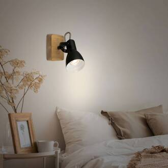 ARBO, wandlamp, spot draaibaar, GU10 max. 35W, Materiaal: hout en Metaal, Kleur: zwart