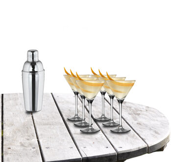 Arcoroc Cocktailshaker set met 6x stuks Martini cocktailglazen 260 ml