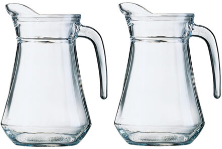Arcoroc Glazen schenkkan/karaf - 2x stuks - 1 liter/1000 ml - Sapkannen/waterkannen/schenkkannen