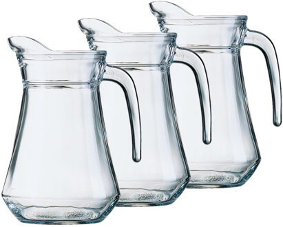 Arcoroc Glazen schenkkan/karaf - 3x stuks - 1,3 liter - Sapkannen - waterkannen - schenkkannen