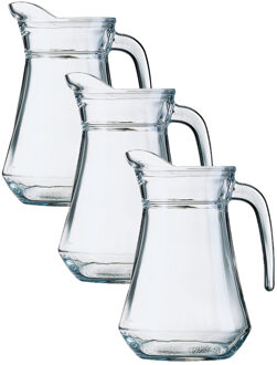 Arcoroc Glazen schenkkan/karaf - 3x stuks - 1 liter/1000 ml - Sapkannen/waterkannen/schenkkannen