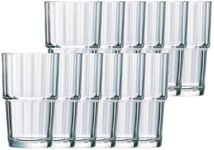 Arcoroc Longdrinkglazen Norvege - 12x stuks - glas - 270 ml - Koffie/thee glazen - stapelbaar