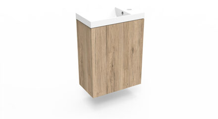 Arcqua Fonteinkast Canyon Oak Arcqua Luna 40x55x28 cm Incl. Fontein Glans Wit Met Overloop Arcqua