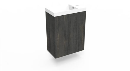 Arcqua Fonteinkast Dark Oak Arcqua Luna 40x55x28 cm Incl. Fontein Glans Wit Met Overloop Arcqua