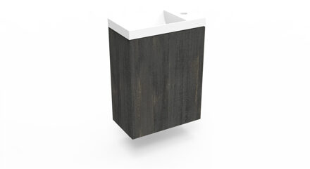 Arcqua Fonteinkast Dark Oak Arcqua Luna 40x55x28 cm Incl. Fontein Glans Wit Zonder Overloop