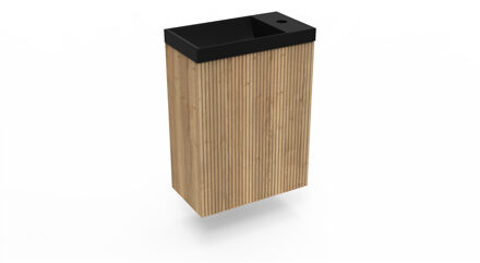 Arcqua Fonteinkast Halifax Oak Arcqua Ridge 40x55x28 cm Incl. Fontein Mat Zwart Zonder Overloop