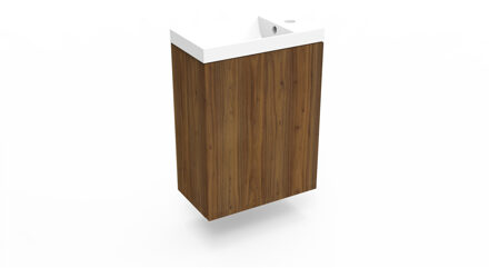 Arcqua Fonteinkast Maddison Oak Arcqua Luna 40x55x28 cm Incl. Fontein Glans Wit Met Overloop Arcqua