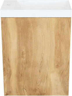 Arcqua Fonteinkast Natural Oak Arcqua Luna 40x55x28 cm Incl. Fontein Glans Wit Met Overloop Arcqua