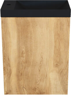 Arcqua Fonteinkast Natural Oak Arcqua Luna 40x55x28 cm Incl. Fontein Mat Zwart Zonder Overloop Arcqua