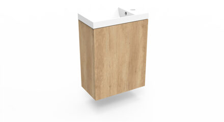 Arcqua Fonteinkast Nebraska Oak Arcqua Luna 40x55x28 cm Incl. Fontein Glans Wit Met Overloop