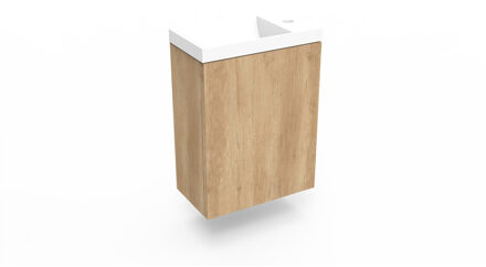 Arcqua Fonteinkast Nebraska Oak Arcqua Luna 40x55x28 cm Incl. Fontein Mat Wit Zonder Overloop Arcqua