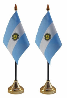 Argentinie tafelvlaggetjes - 2x stuks - 10 x 15 cm - met gouden standaard - H27 cm - versiering