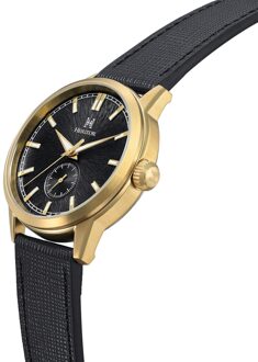 Argento leren band horloge - maat Zwart/goud