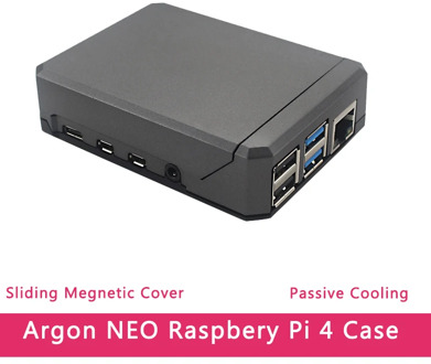 Argon NEO Raspberry Pi 4 Case Aluminum Metal Shell Sliding Magnetic Cover Passive Cooling Silicon Heat Sink for RPi Model 4B