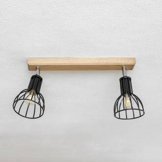 Aria plafondlamp eiken geolied, 2-lamps zwart, licht hout