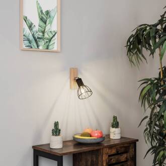 Aria wandlamp eiken geolied, 1-lamp zwart, licht hout