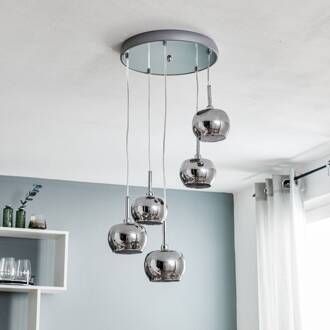 Arian hanglamp met kristallen, 5-lamps uitvoering chroom, helder