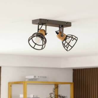 Arinthea plafondspot, 2-lamps, zwart, staal, E14 zwart, donker hout