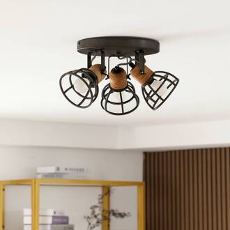 Arinthea plafondspot, 3-lamps, zwart, staal, E14 zwart, donker hout