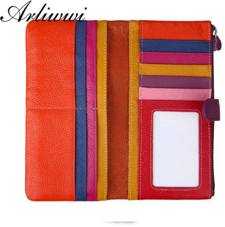 Arliwwi Real Cowhide Leather Wallets Lady Multi Card Holder Purse Patchwork Hand Candy Wallet G15