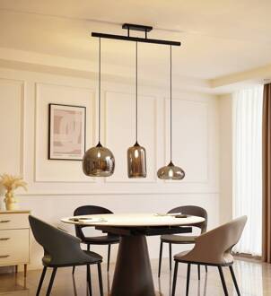 Arloris hanglamp met 3 rookglazen kappen rookgrijs, zwart