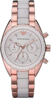 Armani dames AR5942 horloge Wit en roségoud