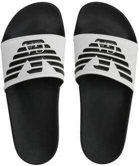 Armani Emporio Armani herenslippers met adelaarsmotief Zwart en zilver - EU 41 / UK 7.5