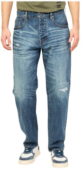 Armani Exchange Blauwe Denim Relaxed Fit Jeans met Schuurplekken Armani Exchange , Blue , Heren - W31,W29,W30