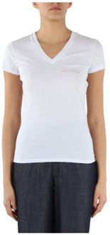 Armani Exchange Katoenen V-hals T-shirt met geborduurd logo Armani Exchange , White , Dames - S