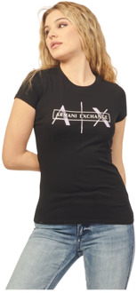 Armani Exchange Organische Slim Fit T-shirt met Maxi Print Armani Exchange , Black , Dames - Xl,L,M,S,Xs