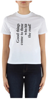 Armani Exchange Pima Katoenen T-shirt met Voorprint Armani Exchange , White , Dames - XS