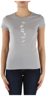 Armani Exchange Slim Fit Katoenen T-Shirt met Voorlogo Armani Exchange , Gray , Dames - S