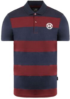 Armani Exchange Stripe Heren Navy/Bourgondië Poloshirt Chocoladebruin