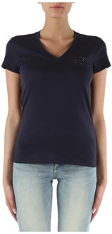 Armani Exchange V-hals Katoenen T-shirt met Logoprint Armani Exchange , Blue , Dames - L,S