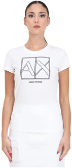 Armani Exchange Wit Geborduurd Logo T-shirt Lente/Zomer Armani Exchange , White , Dames - L,M,S,Xs