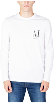 Armani Exchange Wit Langarm T-shirt met Print Armani Exchange , White , Heren - XL